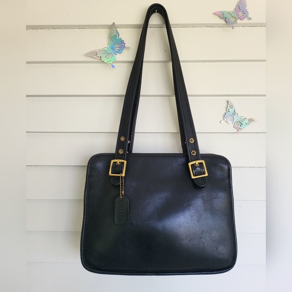 Coach Black Leather Shoulder Bag with Gold Hardware